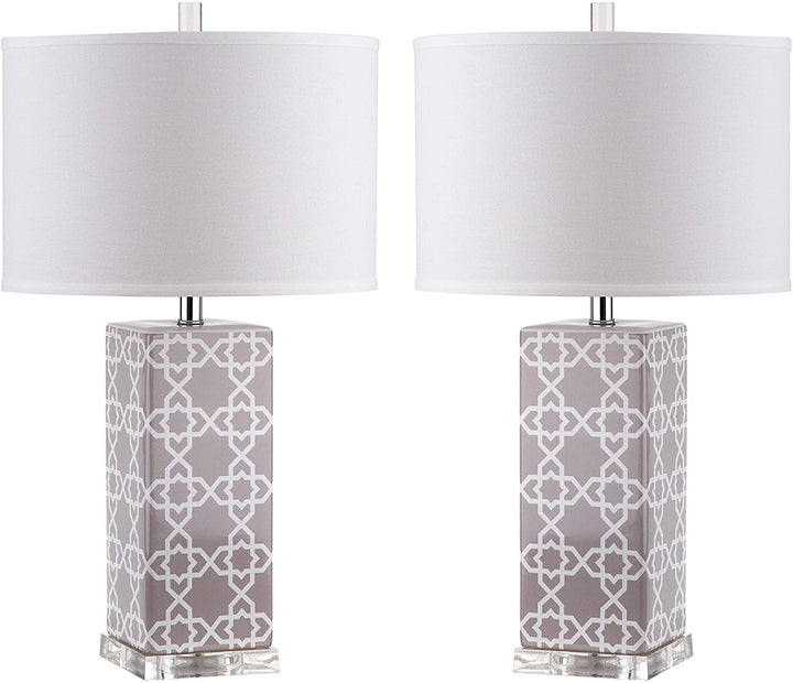 Lighting 27 inch Grey Quatrefoil Table Lamp (Set 2) 15"x15"x27" Modern Contemporary Transitional Nickel Bulbs Included