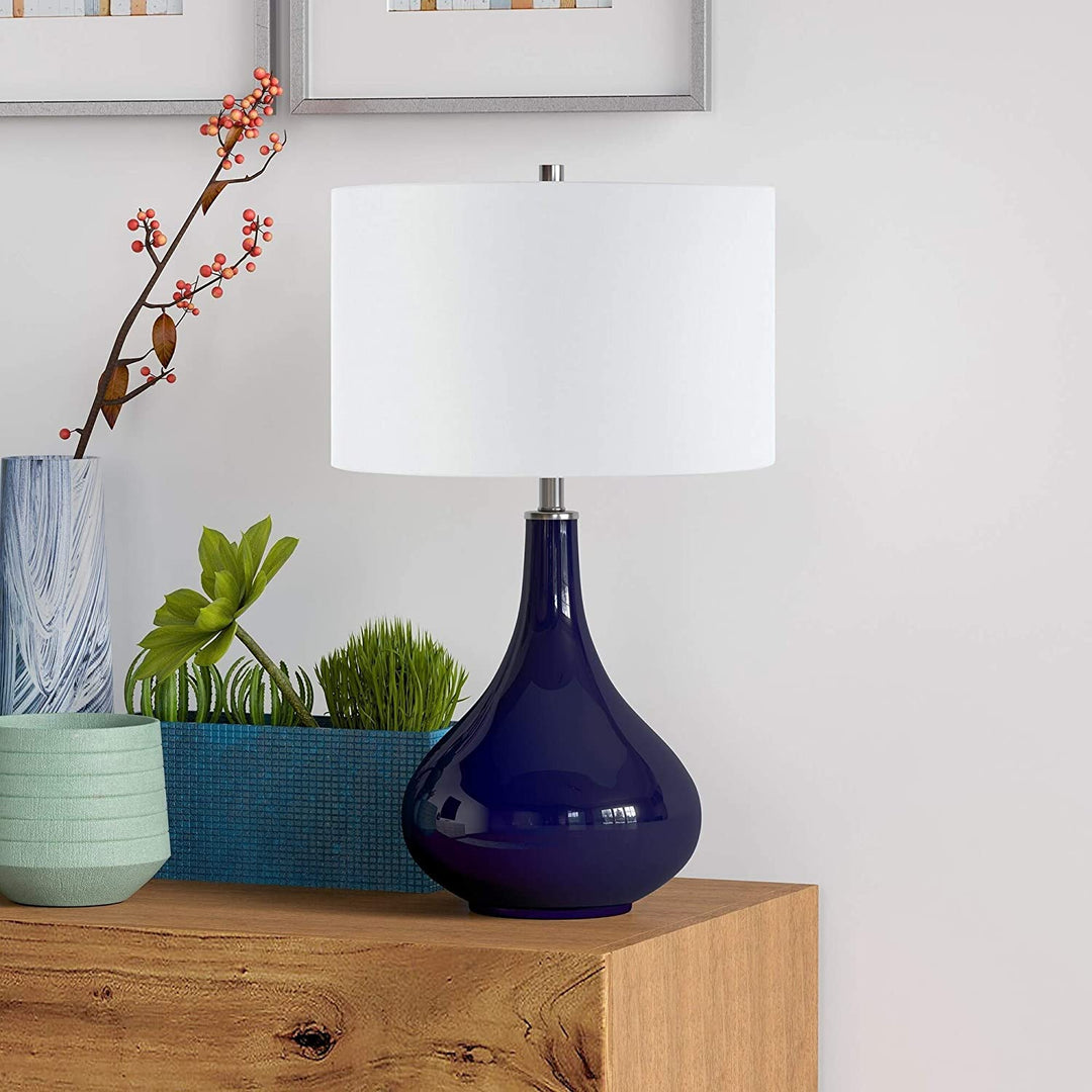 Table Lamp Linen Shade Navy Blue Glam Nautical