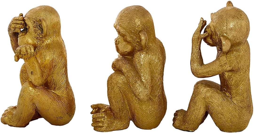 Small Gold Resin Playful Monkey Sculptures Set 3 4 X 6 - Diamond Home USA