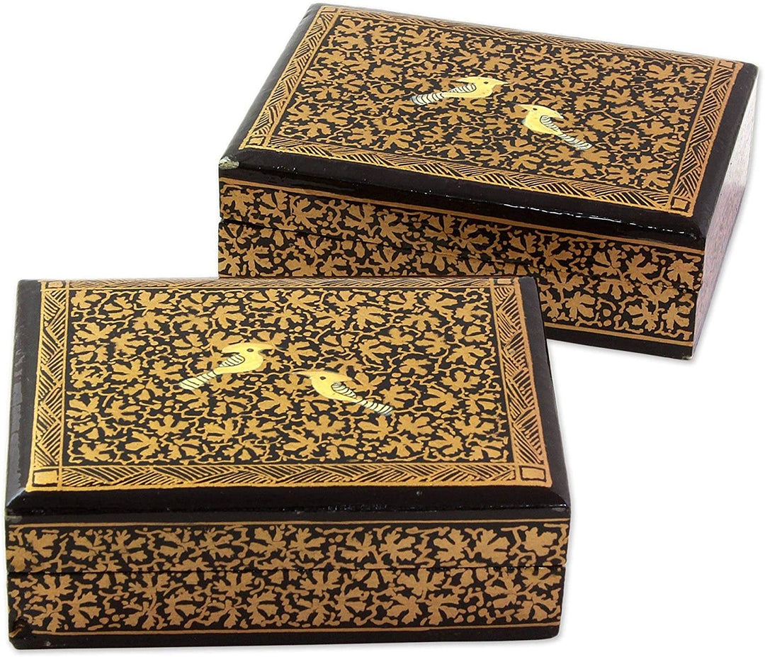 Handmade Whispers Gold Wood Decorative Mini Boxes (Pair)