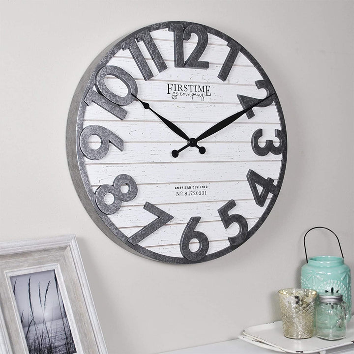 Shiplap Wall Clock American Crafted Distress White Gray