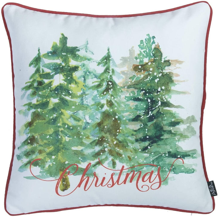 Christmas Trees Throw Pillow Covers Xmas Gift 18"x18" (Set 4) White Floral Traditional Polyester Set 3 More Removable Cover - Diamond Home USA