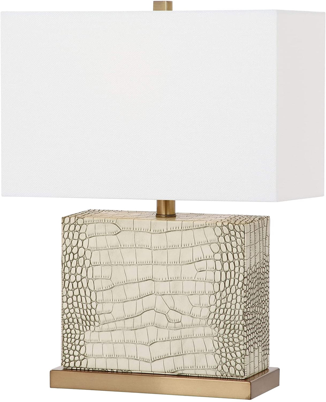 Lighting 21 inch Faux Alligator Cream Table Lamp Cream Modern Contemporary Transitional Gold Bulbs Included