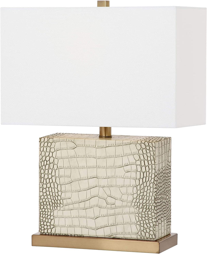Lighting 21 inch Faux Alligator Cream Table Lamp Cream Modern Contemporary Transitional Gold Bulbs Included
