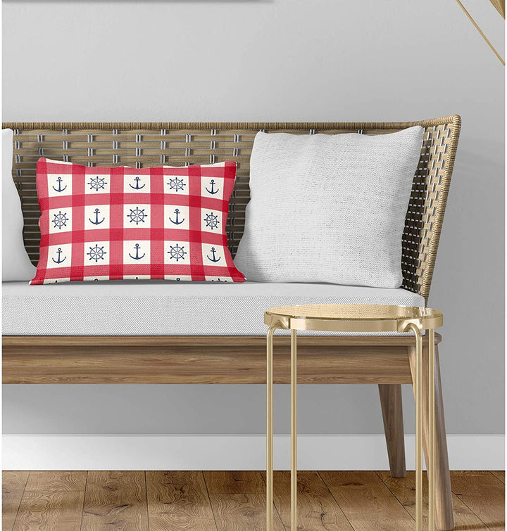 Anchor Red Blue Lumbar Pillow Red Geometric Nautical Coastal Polyester Single Removable Cover - Diamond Home USA