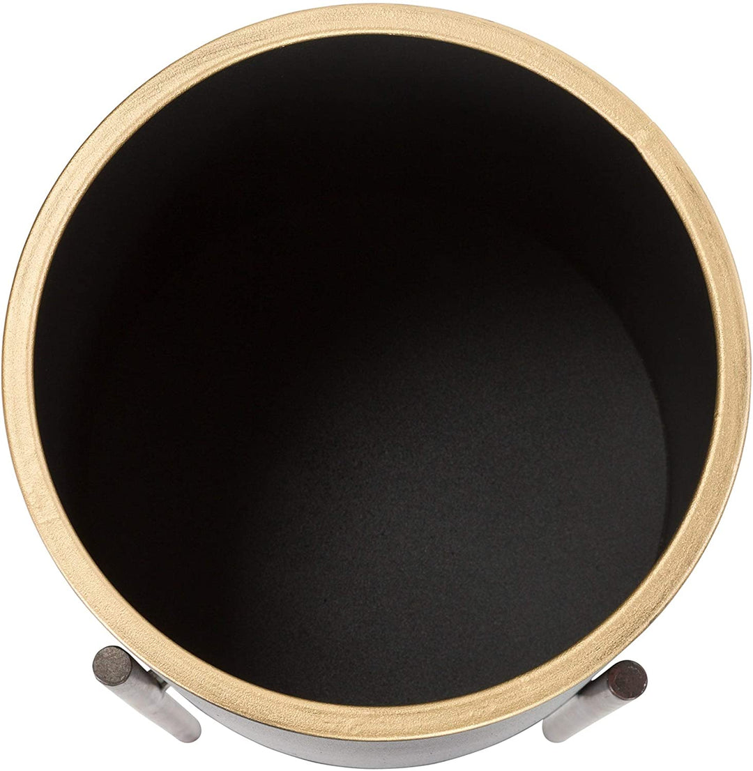 Modern Black Planters (Set 2) Gold Mid Century Round Metal - Diamond Home USA