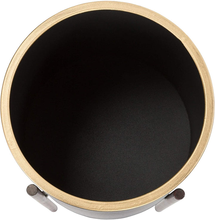 Modern Black Planters (Set 2) Gold Mid Century Round Metal - Diamond Home USA