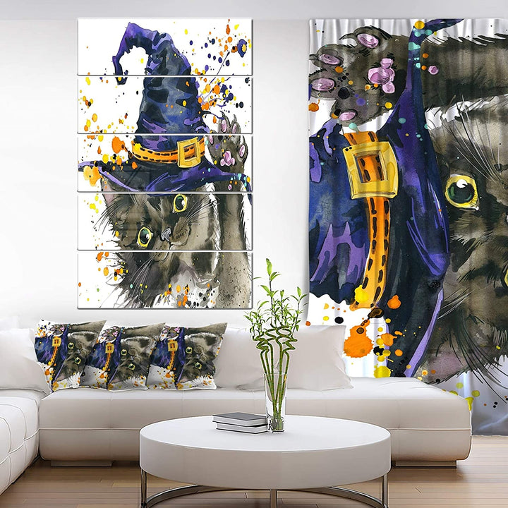 Halloween Cat Witch Hat' Contemporary Animal Glossy Metal Wall Art Blue Modern - Diamond Home USA