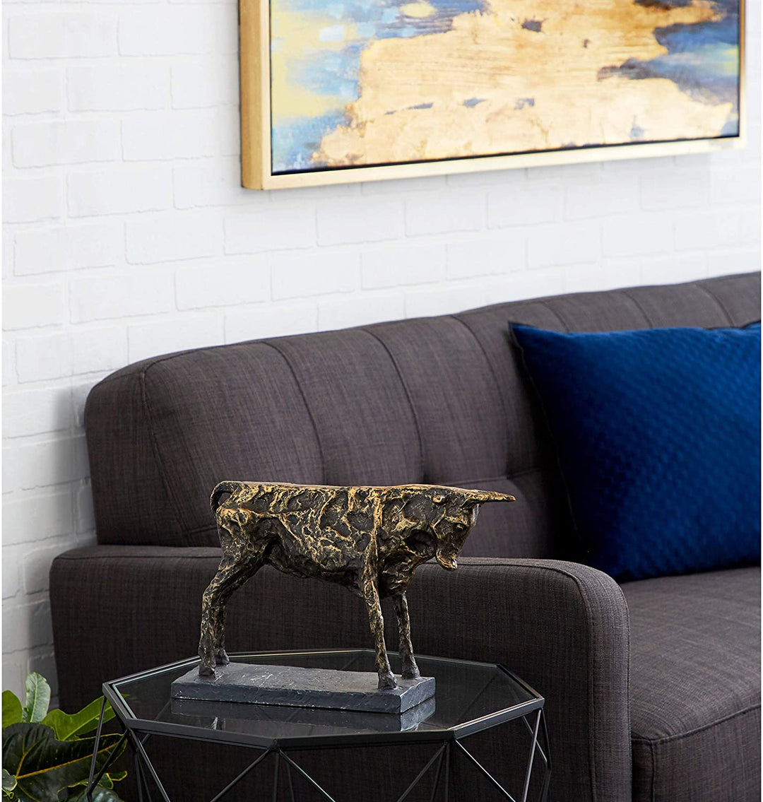 Textured Resin Black Bull Statue Bronze Finish 15 X 4 10 Brown Industrial - Diamond Home USA