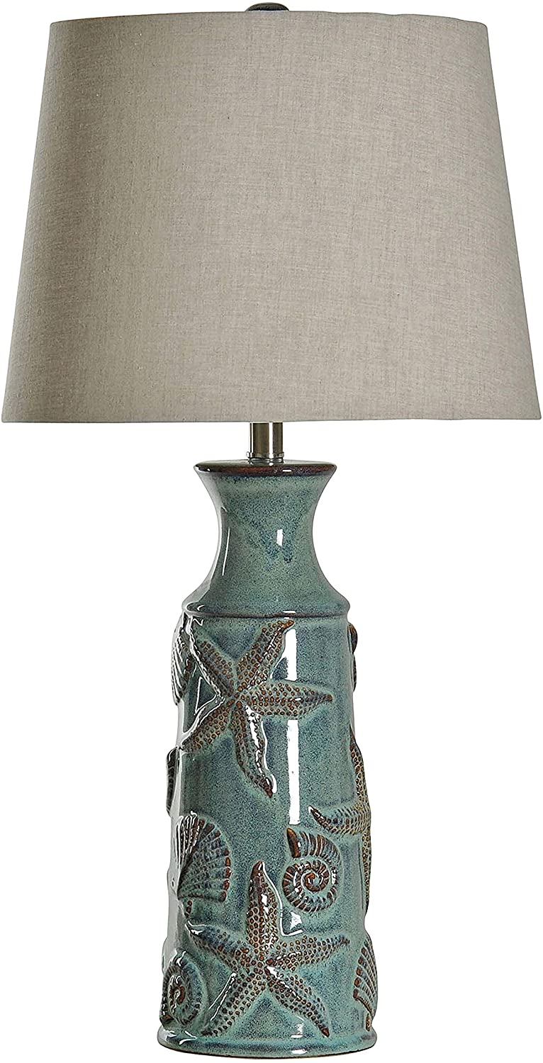 Blue Bay Ceramic Table Lamp Beige Hardback Fabric Shade