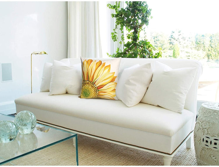 Sunflower Indoor/Outdoor 20 Inch Throw Pillow Brown Green Yellow Floral Modern Contemporary Patterned Polyester Single