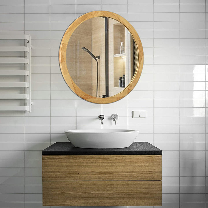 Round Accent Mirror Maple Mid Century Modern Includes