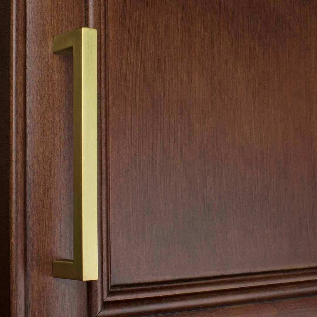 5 inch Satin Gold Solid Square Bar Pull Handle (Pack 25) Modern Contemporary Zinc Finish - Diamond Home USA