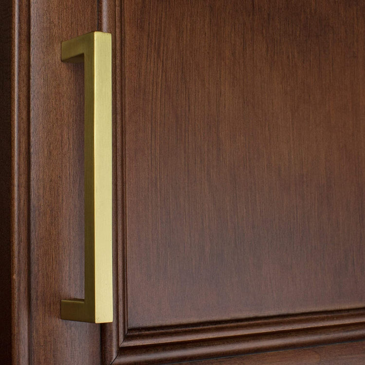 5 inch Satin Gold Solid Square Bar Pull Handle (Pack 25) Modern Contemporary Zinc Finish - Diamond Home USA