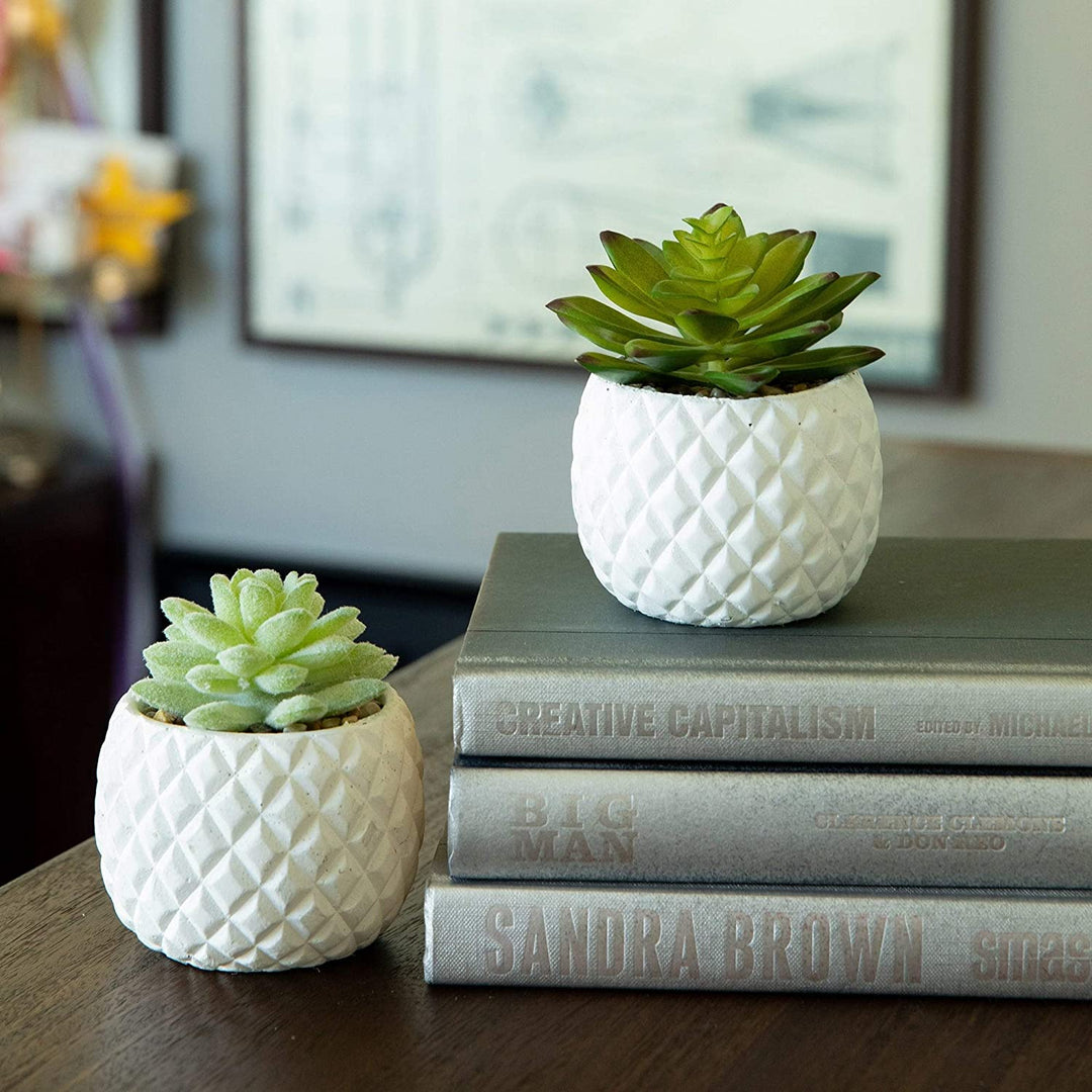 Set 2 Artificial Plant Cement Pineapple Pot One Size