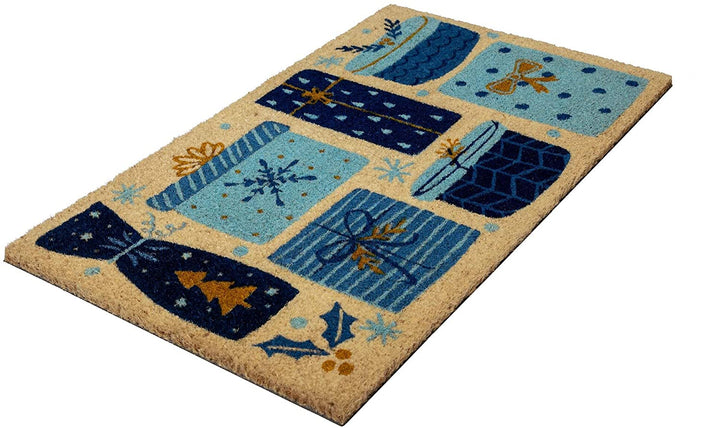 Coir Doormat Blue Transitional Rectangle All Weather - Diamond Home USA