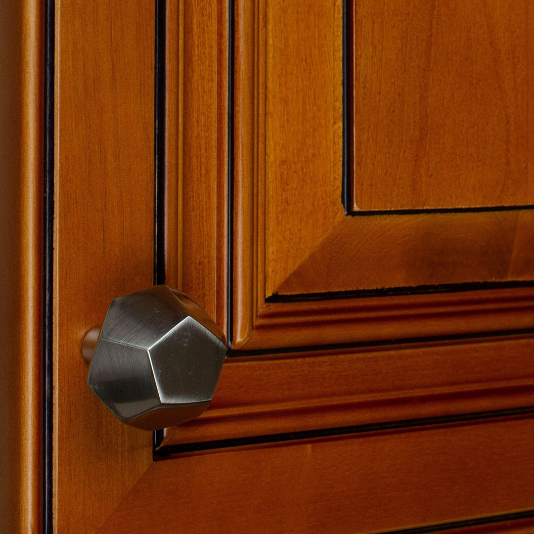 1 1/2 Inch Satin Nickel Solid Faceted Cabinet Knobs (10 Pack) Modern Contemporary Zinc Finish - Diamond Home USA