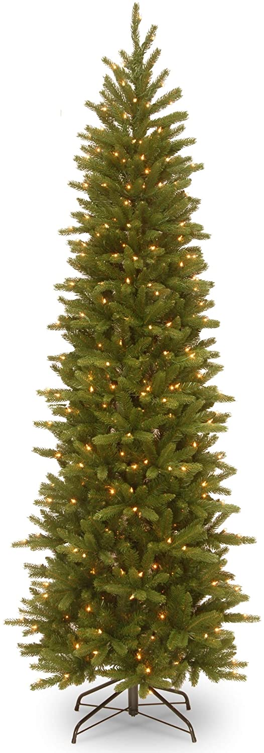 6 5 Ft Grand Fir Pencil Slim Tree Clear Lights 6 5' Green