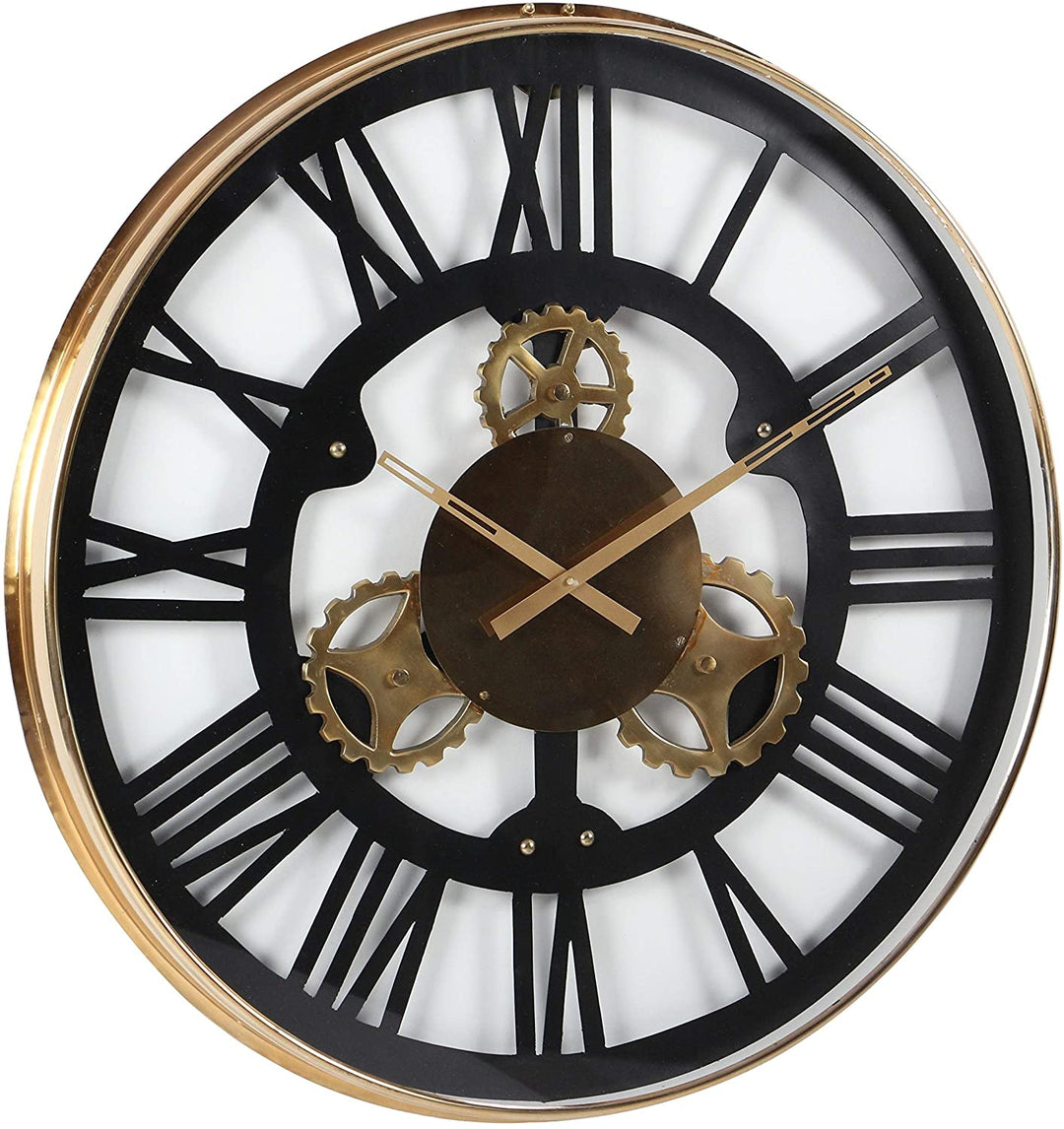 Stainless Steel Wall Clock Black Industrial Round Finish Roman Numeral Display - Diamond Home USA