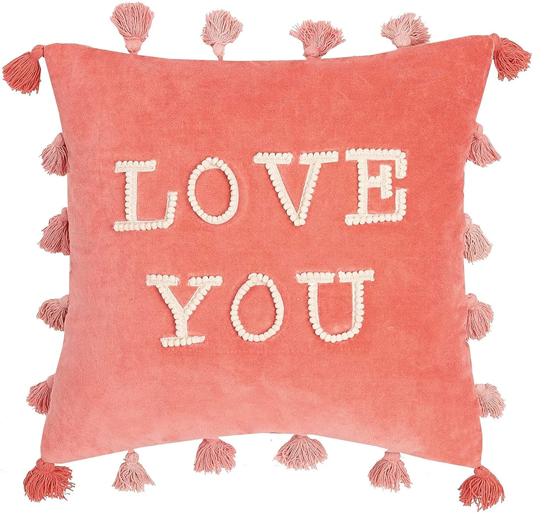 Love You Tassels Embroidered Pillow Color Motif Modern