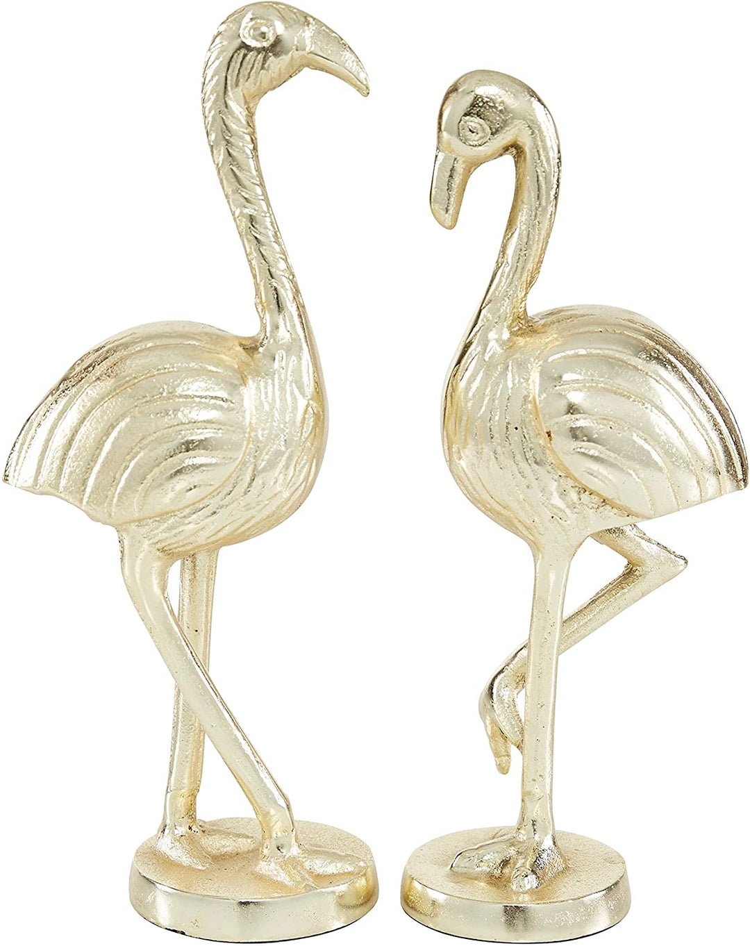 Gold Metal Flamingo Sculptures Round Base Set 2 5 X 3