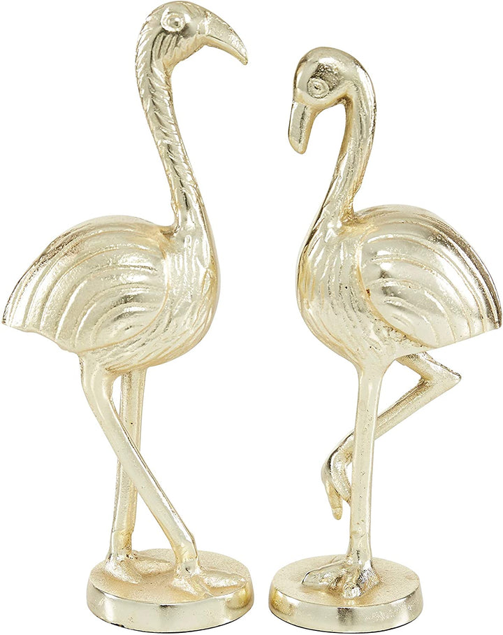 Gold Metal Flamingo Sculptures Round Base Set 2 5 X 3