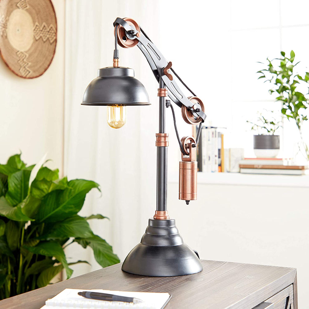 Black Copper Adjustable Pulley Table Lamp 13" X 24" 13 X 8 24 Industrial - Diamond Home USA