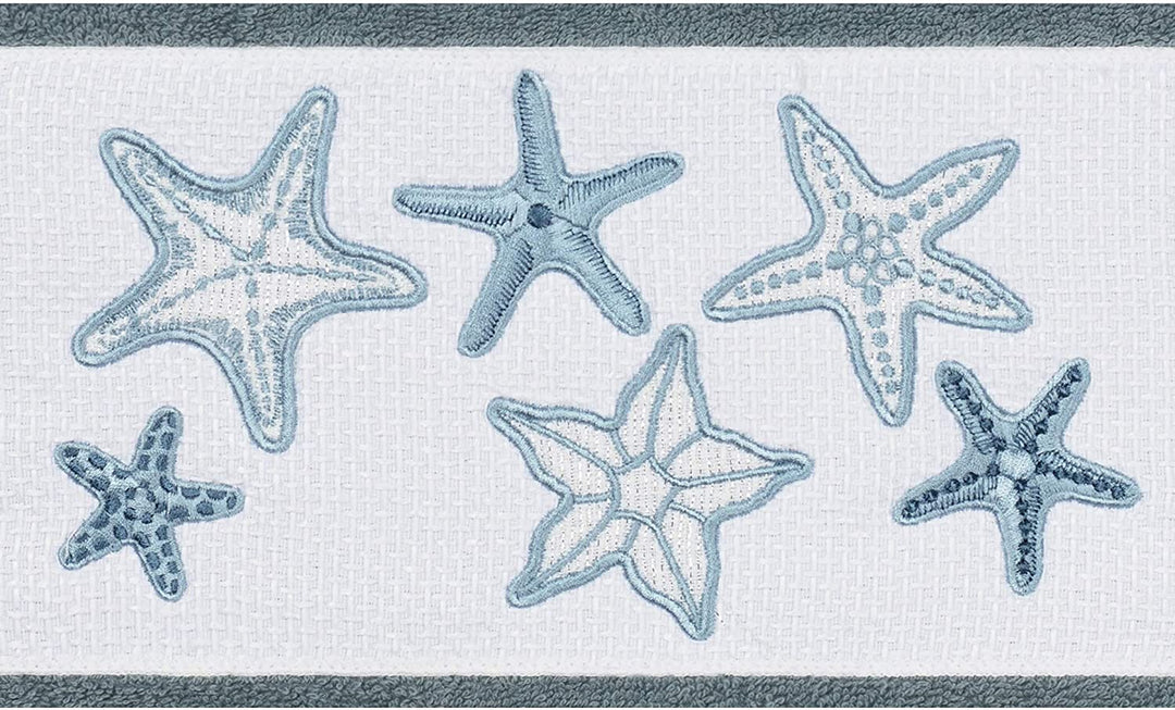 Teal Blue Turkish Cotton Starfish Embroidered 4 Piece Towel Set - Diamond Home USA
