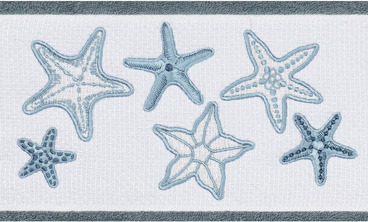 Teal Blue Turkish Cotton Starfish Embroidered 4 Piece Towel Set - Diamond Home USA