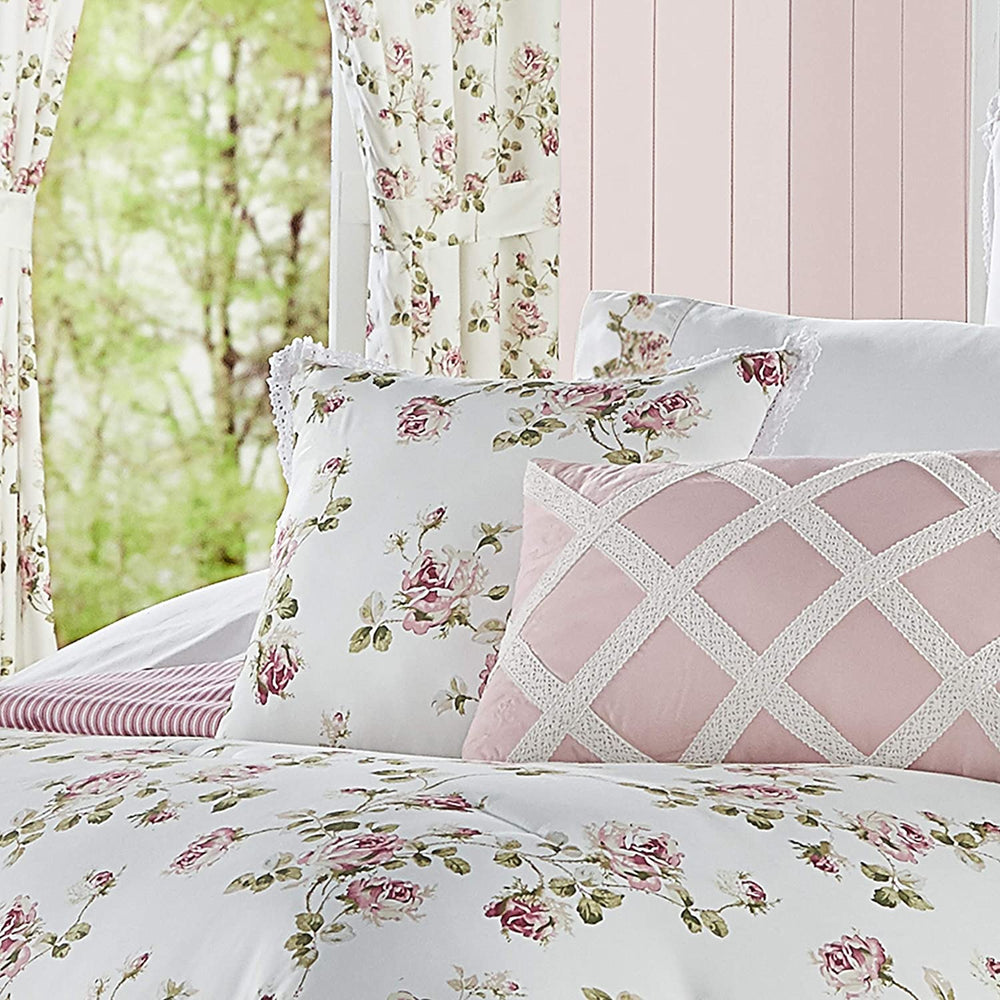 Little 16 inch Square Decorative Throw Pillow Pink Floral Farmhouse Polyester One - Diamond Home USA