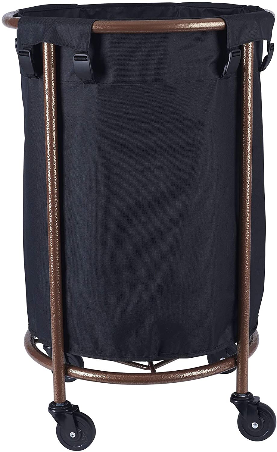 Copper Black Round Laundry Hamper Fabric Metal Plastic