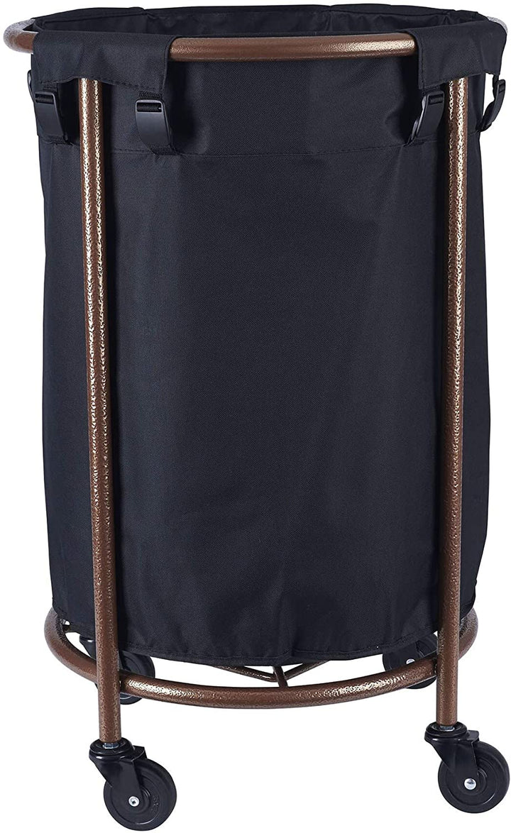 Copper Black Round Laundry Hamper Fabric Metal Plastic