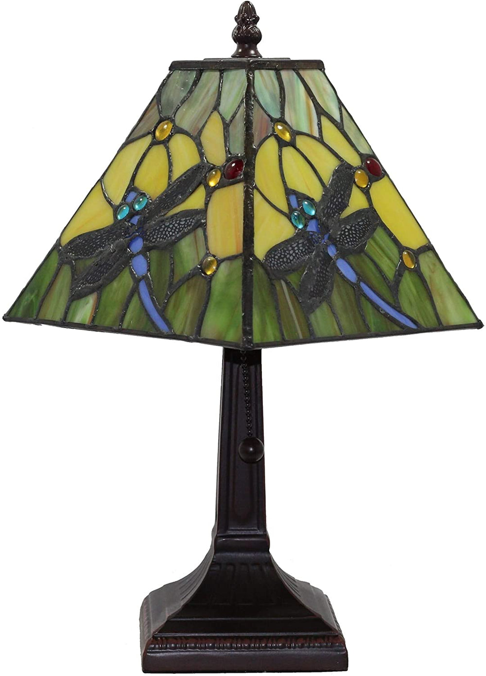Tiffany Mini Accent Lamp Mission 15" Tall Stained Glass Flower Dragonfly Nightstand Handmade Am289tl08b Color Brown