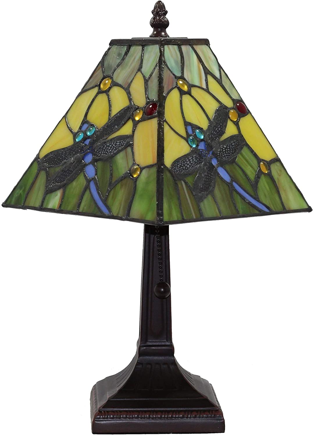 Tiffany Mini Accent Lamp Mission 15" Tall Stained Glass Flower Dragonfly Nightstand Handmade Am289tl08b Color Brown
