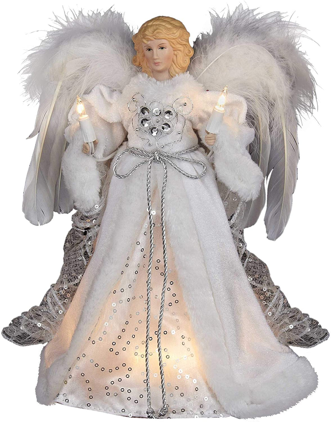 12 inch Ul 10 Light White Silver Angel Treetop Color Polyester - Diamond Home USA