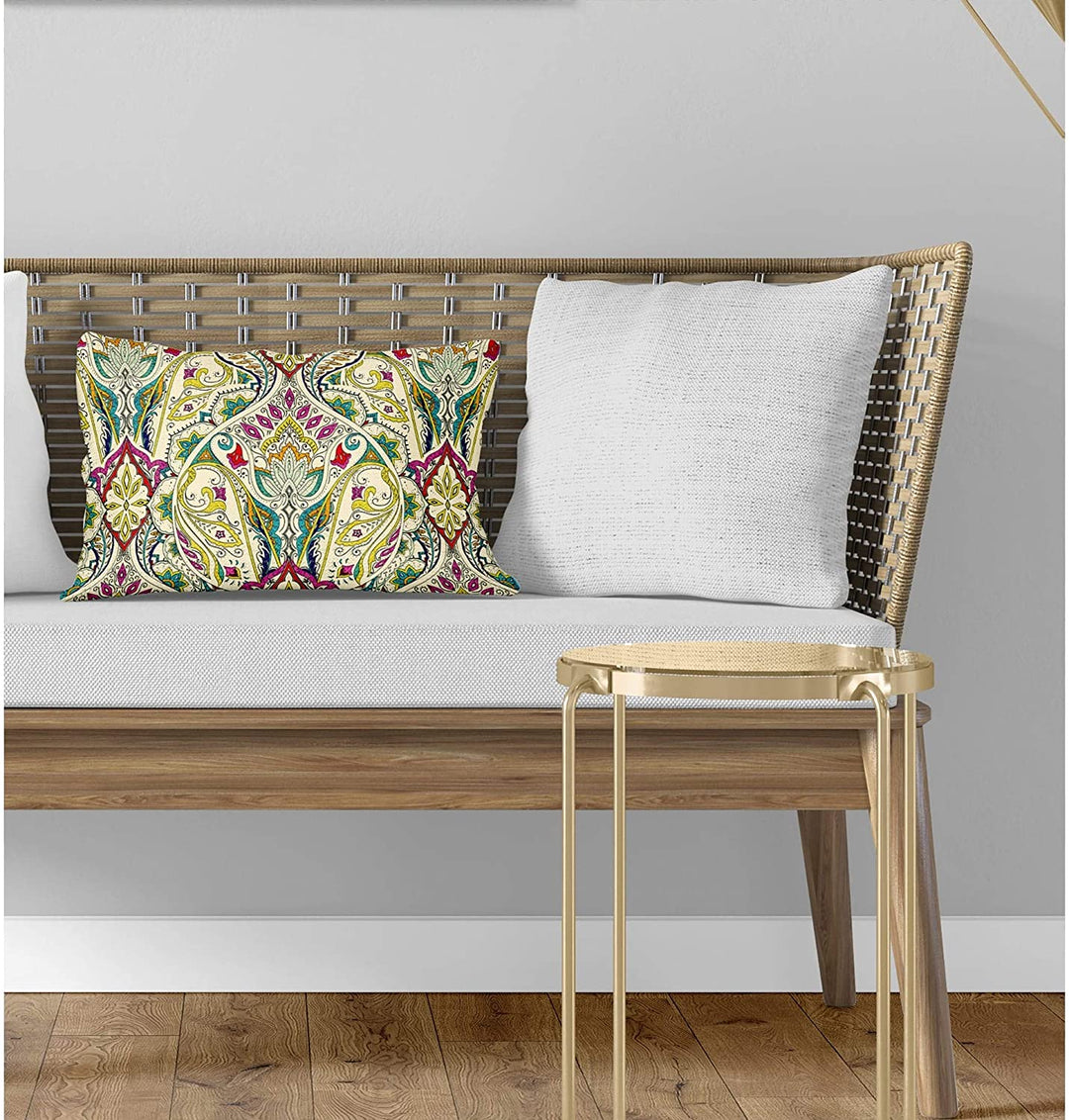 Ivory Lumbar Pillow Ivory Geometric Global Polyester Single Removable Cover - Diamond Home USA