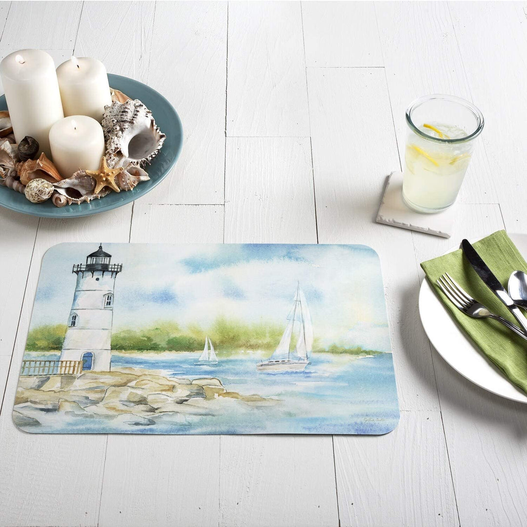 Wipe Clean Placemats Set 4 Lighthouse Scene Color Rectangle Plastic - Diamond Home USA