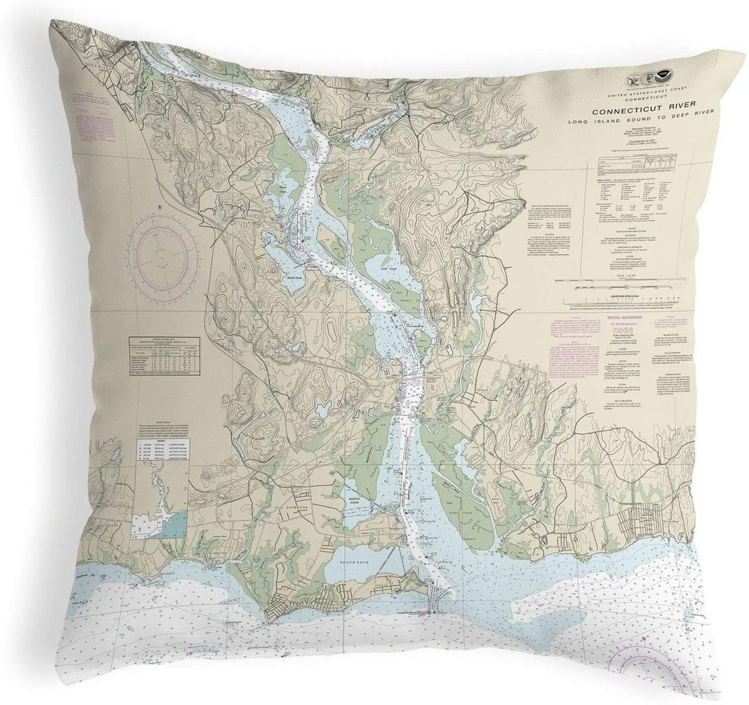 Connecticut River Ct Nautical Map Noncorded Pillow 12x12
