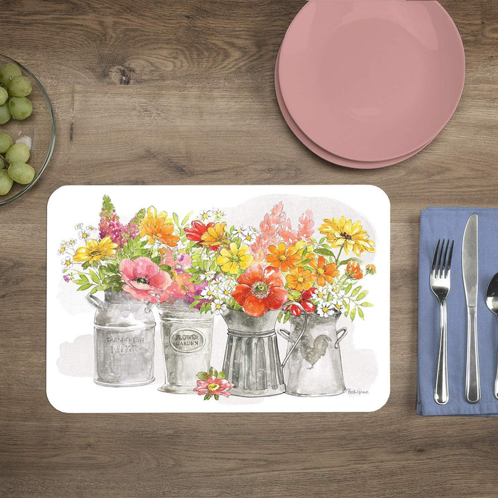 Wipe Clean Placemats Set 4 Farmhouse Floral Color Rectangle Plastic - Diamond Home USA