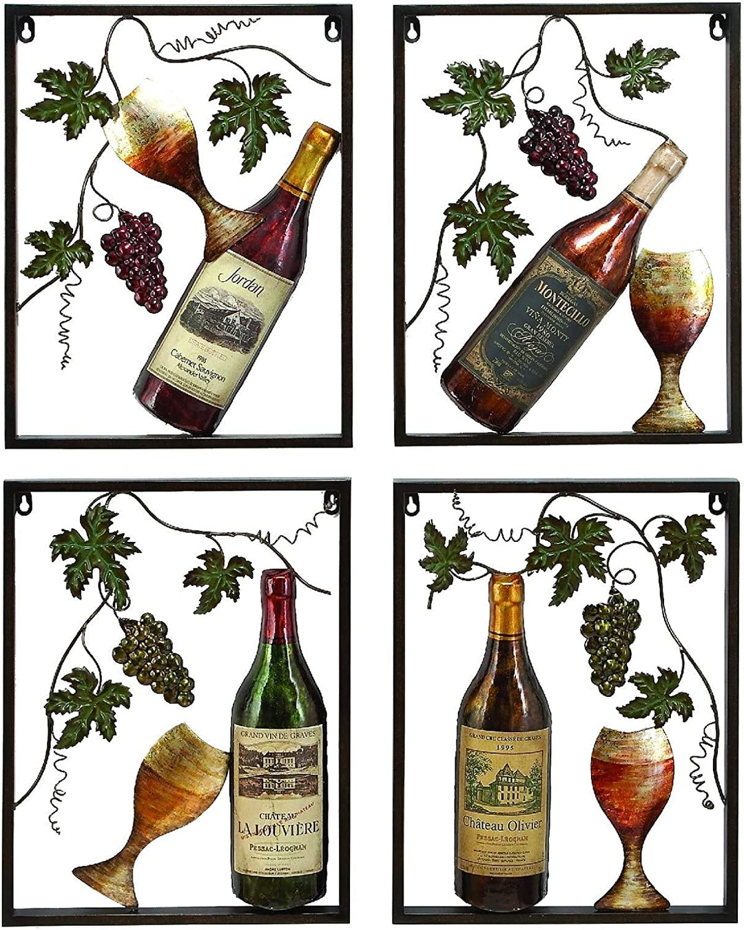 Set 4 Traditional Multicolored Iron Wine Wall Plaques Red