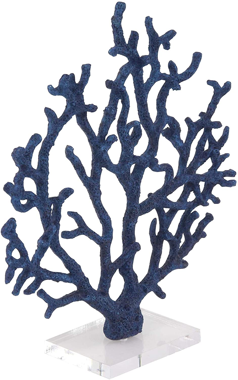 Coastal Polystone Blue Branched Coral Sculpture Nautical Resin Brass Finish - Diamond Home USA