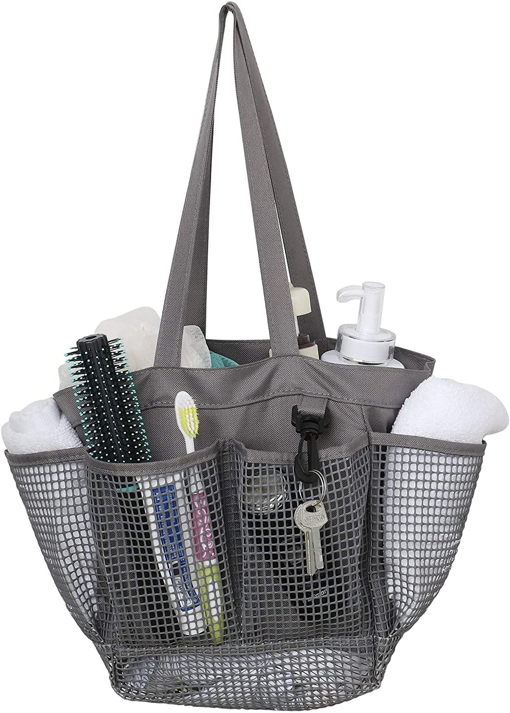 Mesh Portable Shower Caddy Quick Dry Tote Bag Bathroom Organizer Grey Solid Color Casual Polyester