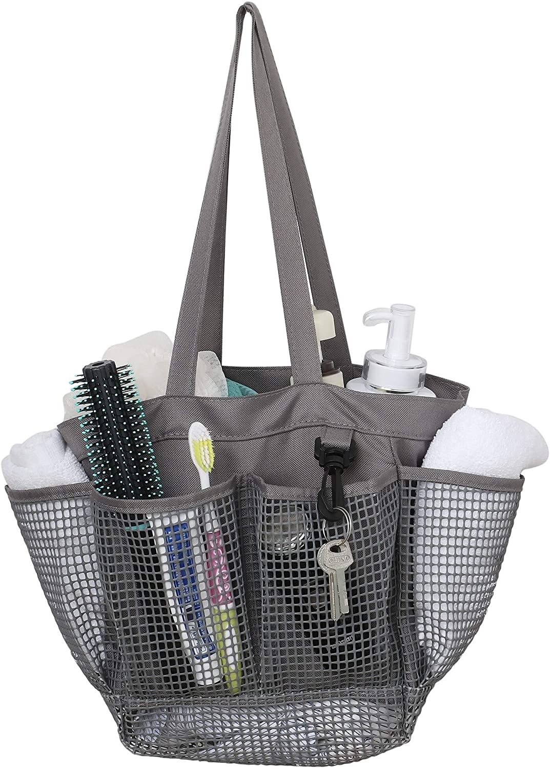 Mesh Portable Shower Caddy Quick Dry Tote Bag Bathroom Organizer Grey Solid Color Casual Polyester