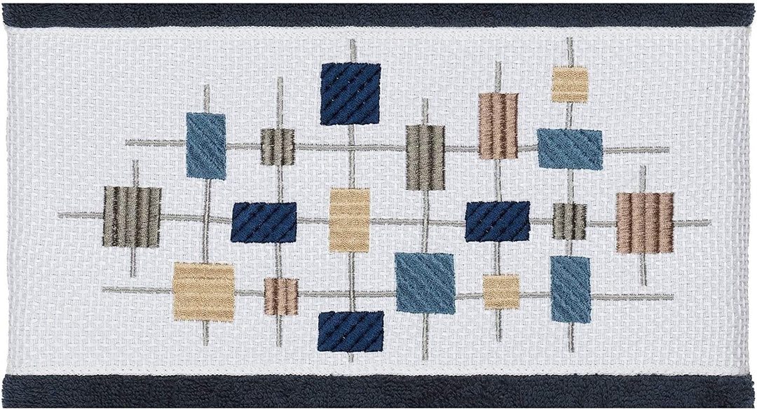 Turkish Cotton Squares Embroidered Midnight Blue 3 Piece Towel Set Cloth - Diamond Home USA