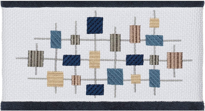 Turkish Cotton Squares Embroidered Midnight Blue 3 Piece Towel Set Cloth - Diamond Home USA