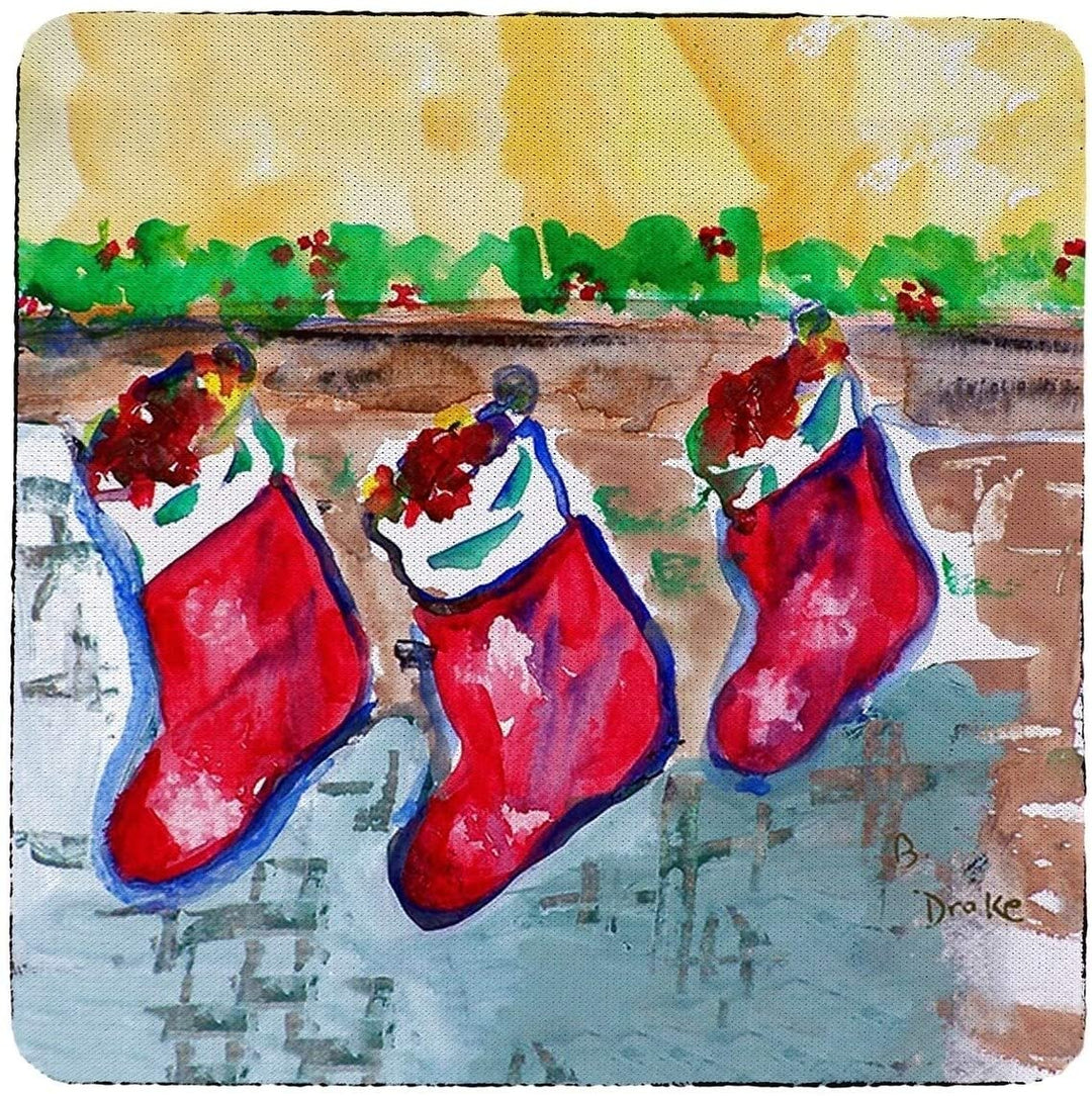 Christmas Stockings Coaster Set 4 Color Synthetic