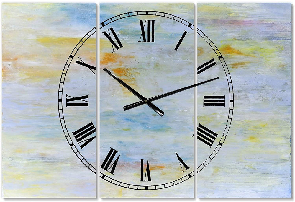 Down Stream' Oversized Modern Wall Clock 3 Panels 36 Wide X 28 High Blue Contemporary Rectangular Steel Finish Battery Included - Diamond Home USA