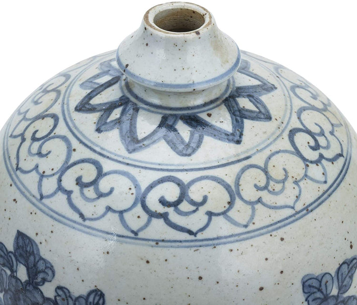 Blue White Garlic Head Vase Flower Bird Motif Porcelain