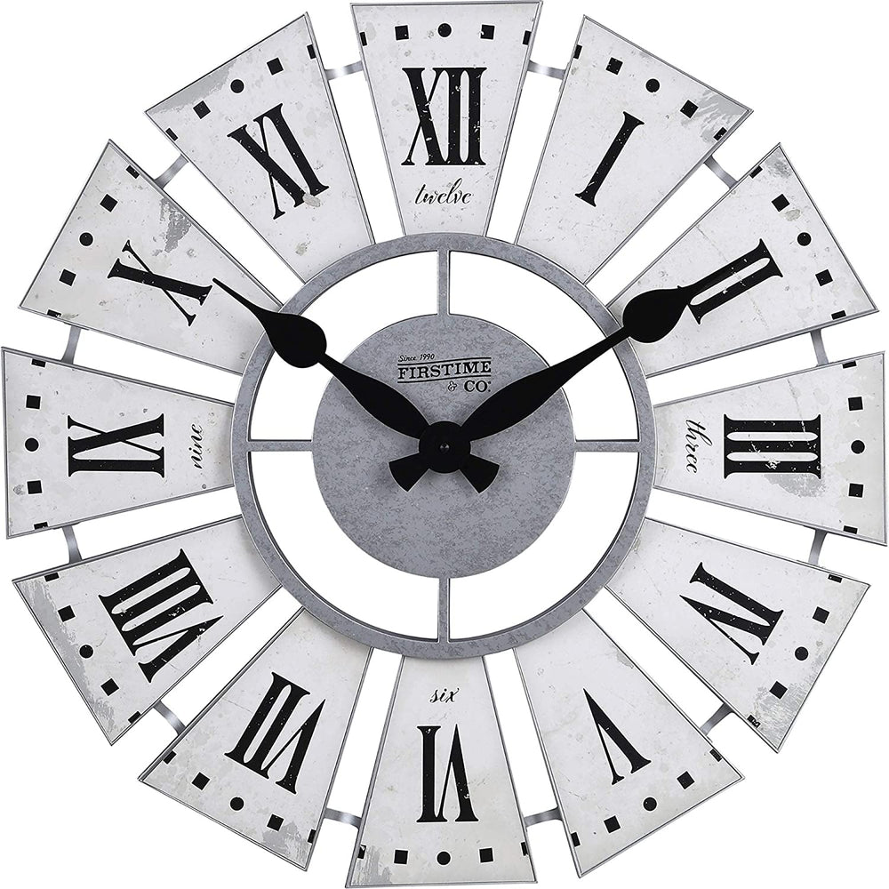 White Numeral Farmhouse Windmill Clock American Crafted Aged Plastic 24 X 2 Round - Diamond Home USA