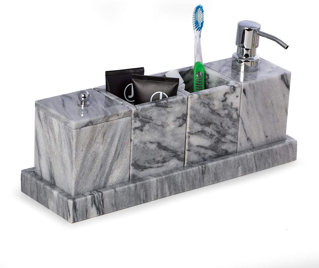 Vanity 5 Piece Marble Cloud Grey Set Modern Contemporary Mother Pearl Size - Diamond Home USA